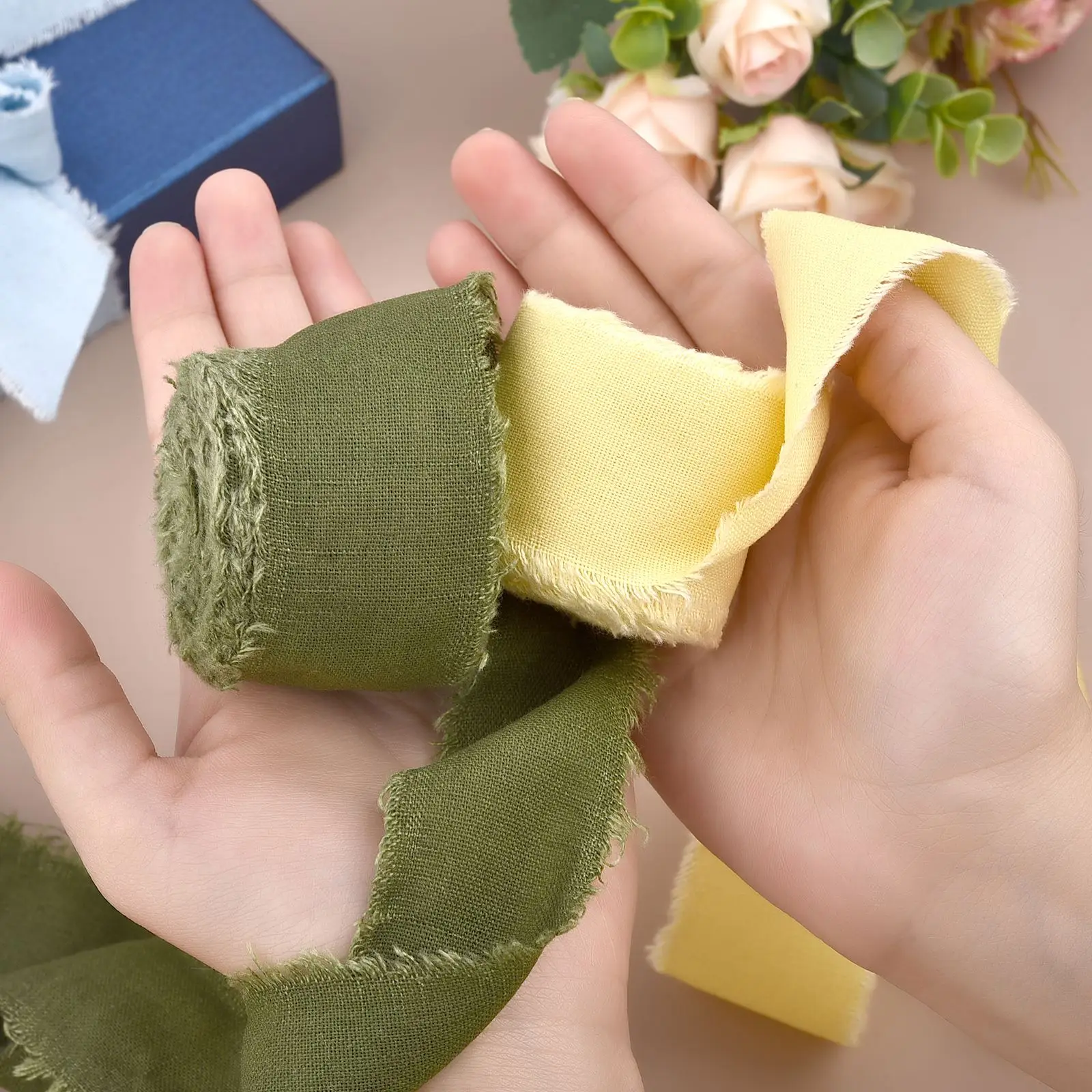 Ribbon Decoration Ribbon Supplies Cotton Ribbon Wrapping Ribbon Fabric Craft Supplies 4CMx5M Linen Ribbon Frayed Cotton Linen Fabric Craft Gift Wrapping Wedding Invitations Bridal Bouquets Decoration