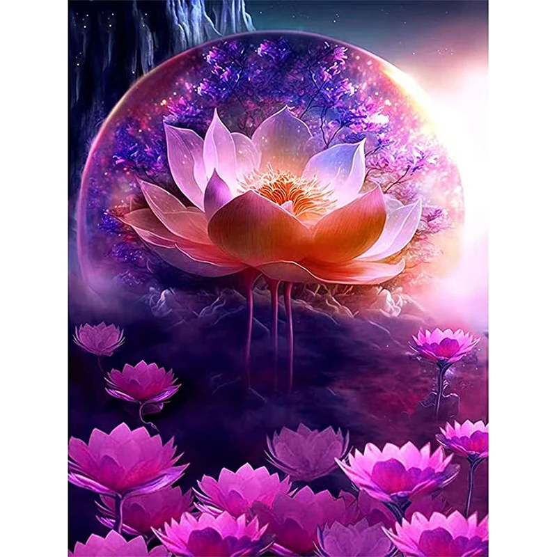 

Diamond Embroidery Pink Flower Lotus 5D DIY Cross Stitch KitS Rhinestones Full Square Round Diamond Painting Decor Home Gift