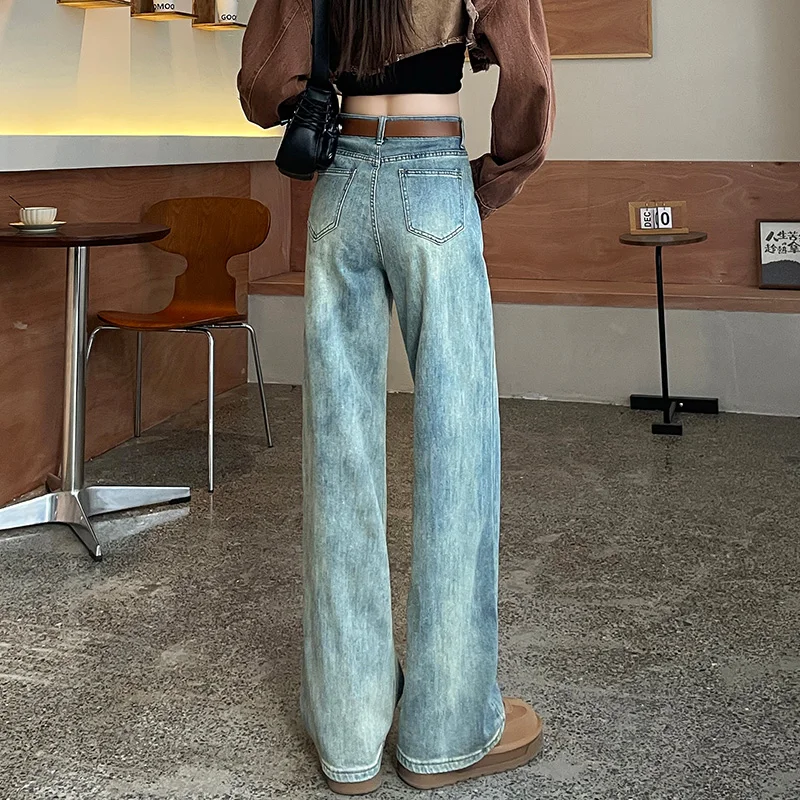 Straight Jeans Women High Waist Streetwear Light Blue Boyfriend Denim Pants Ladies Wide Leg Jeans For Girls