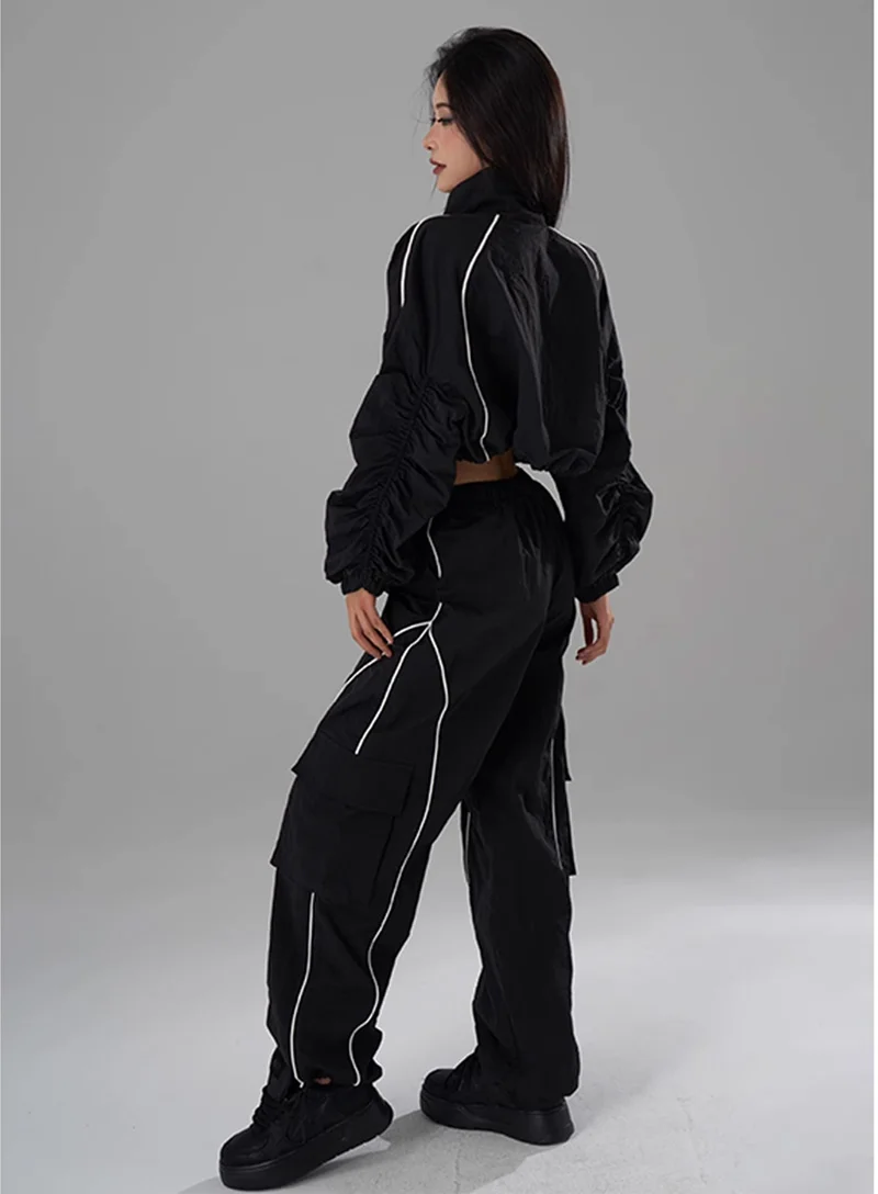 Womens Jacket Cropped Jacket Tracksuit Hip Hop Sports Suit Two