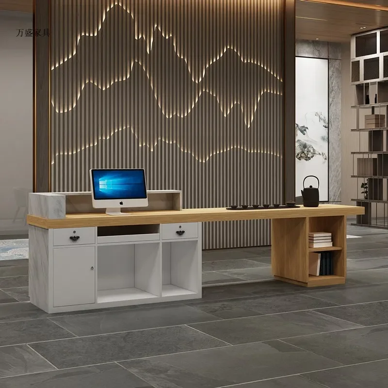 Wood Modern Reception Desk Cashier Restaurants Hotel Massage Shop Front Desk Beauty Salon Office For Sale