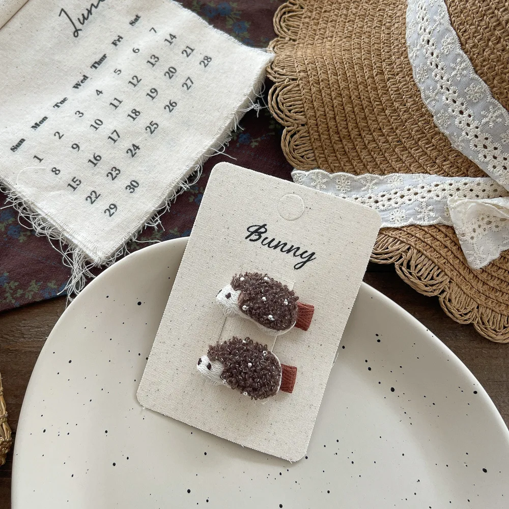 2pcs/set Baby Girls Cute Hedgehog Hairpin Elastic Coffee Hair Bands BB Clip Rubber for Kids Hair Rope Ties Children Accessories