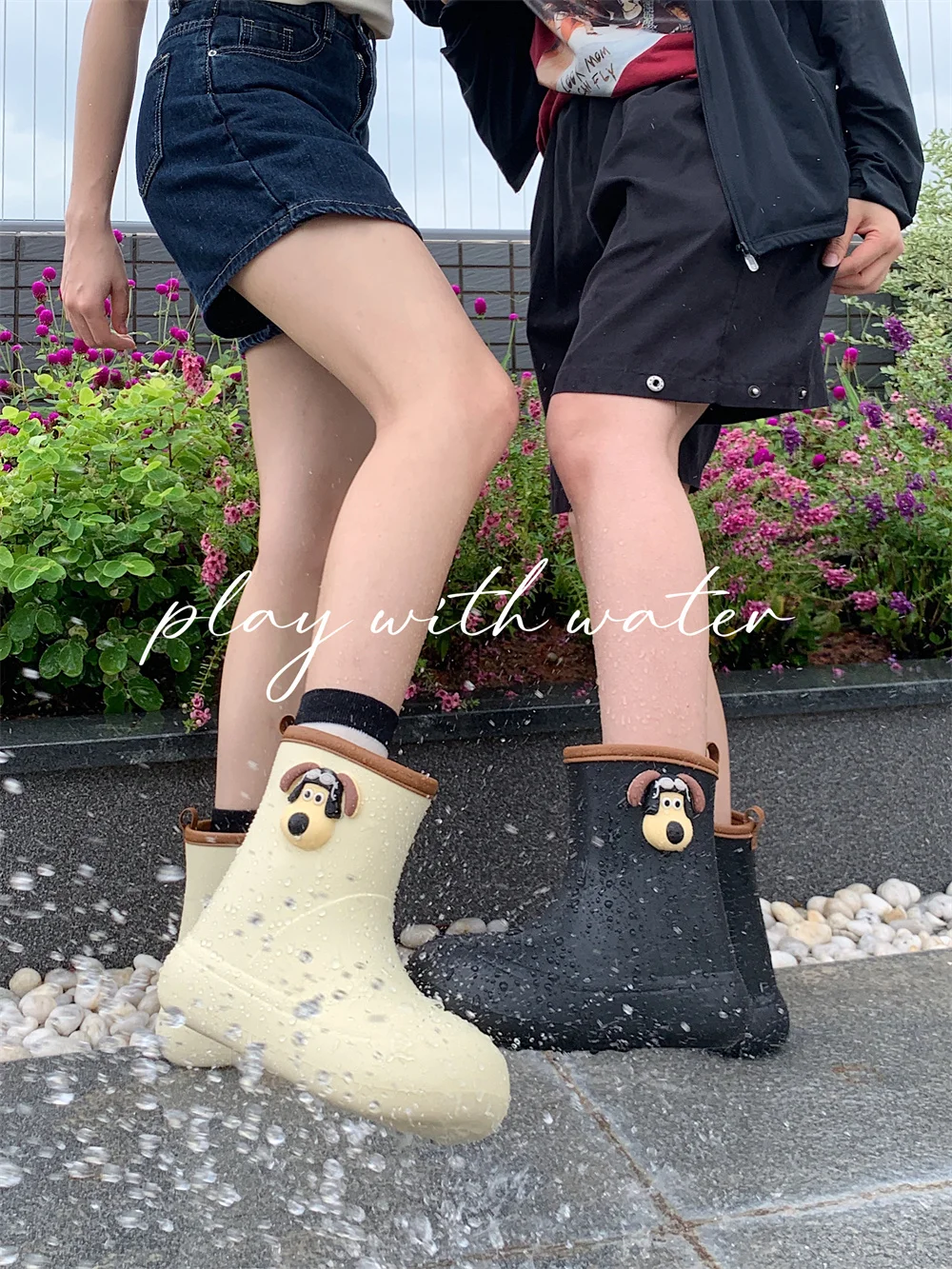 Baby Boy Girl Cute Dog Parent-child Rain Boots Ins Outdoor 2023 Summer Women Water Shoes Casual Anti Slip Waterproof Rain Boots