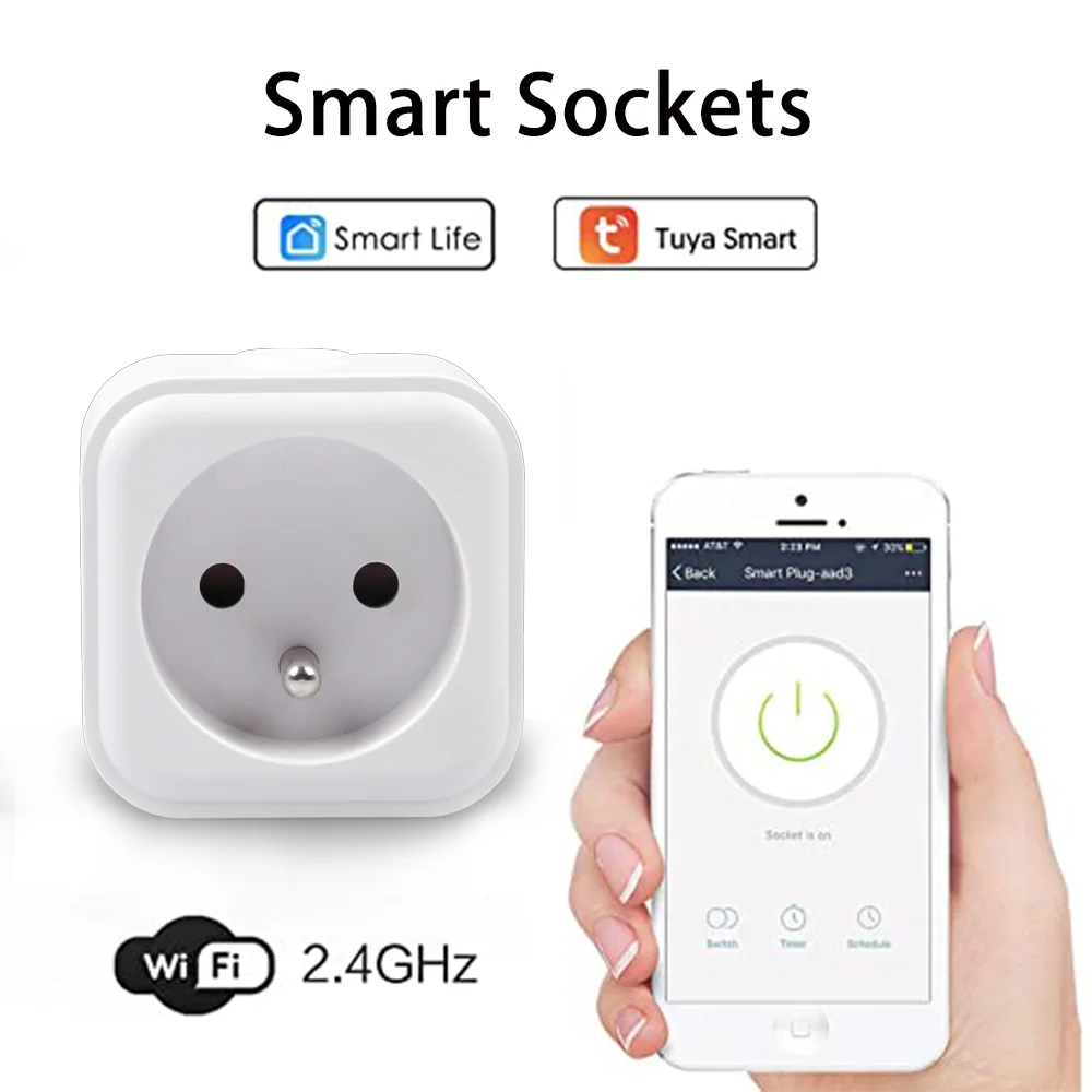 ปลั๊กอัจฉริยะ Tuya WiFi ผลิตภัณฑ์สมาร์ทโฮม ปลั๊กไฟแบบฝรั่งเศส ระบบอัตโนมัติภายในบ้าน ปลั๊กตั้งเวลา รองรับ Alexa และ Google Home 1