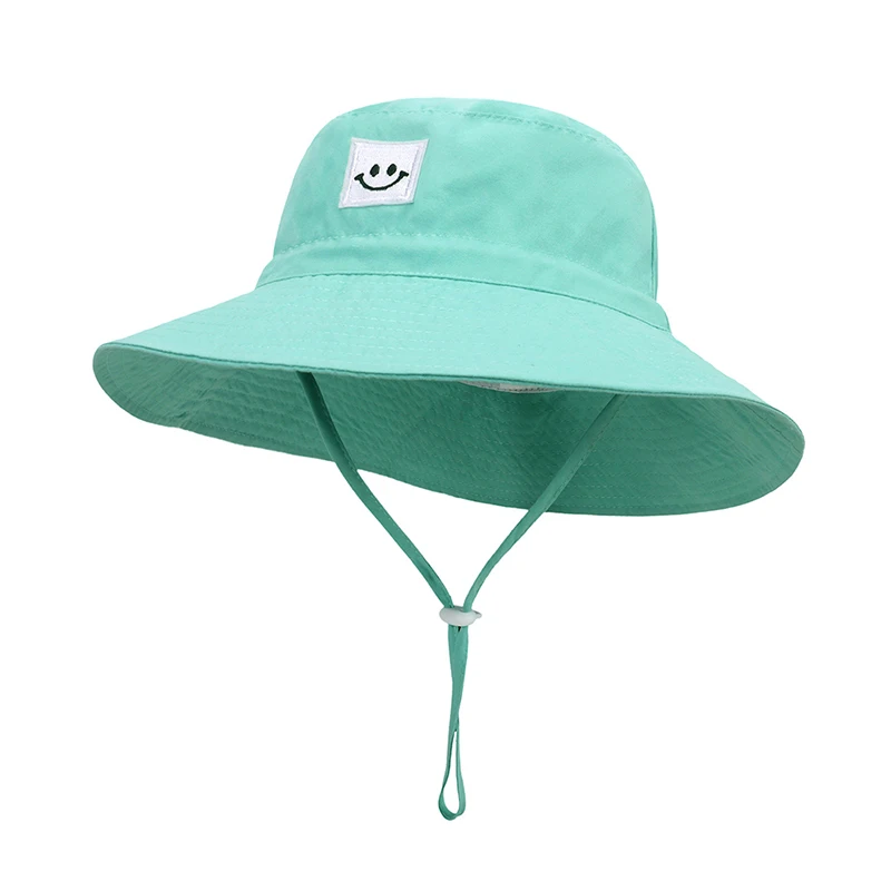 Sommar Baby Solhatt Barn Pojkar Flickor Stor brätte Enfärgad Smlie Bucket Fisherman Hattar Barn Anti UV Panama Beach Cap_voghion.com