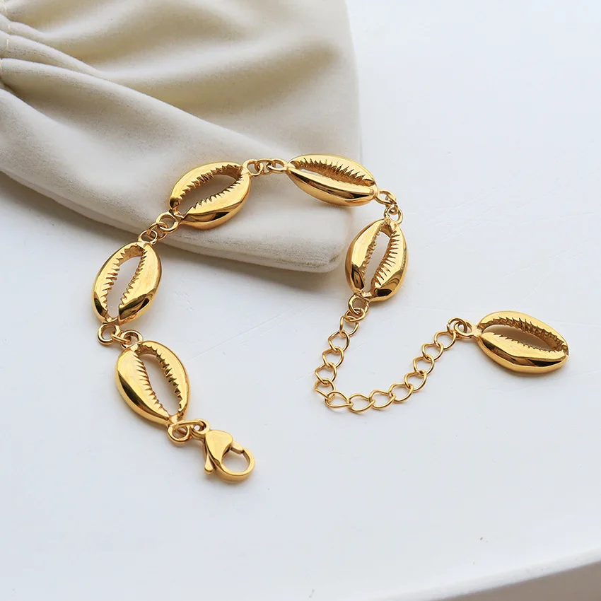 Bracelet Réglable En Acier Inoxydable Doré - Style Coquillage Chaîne - Neuf Sans Emballage