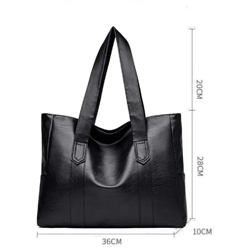 Female Big Soft Leather Satchel Bag Classic Solid Color Simple Casual Large Capacity Tote Single Shoulder Bag Purses and Handbag