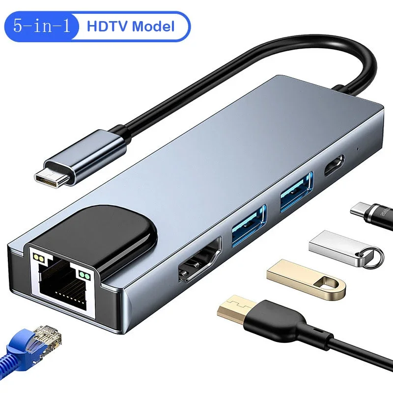 USB C Hub Adapter Laptop Type C 11 in 1 RJ45 Connector VGA Cable Display Port to HDMI Compatible OTG