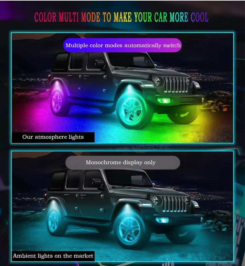 트럭용 LED 암벽 조명 네온 자동차 언더글로우 조명, 4x4 ATV UTV SUV 지프 보트 분위기 램프, 방수 슈퍼 브라이트 자동차 부품