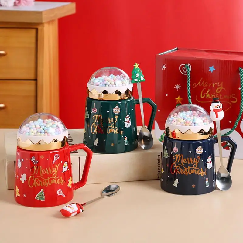 

Керамическая Рождественская кружка, креативная 480 мл кружка с елкой, Сантой, снежным шаром, декоративная мультяшная кофейная фотография, рождественские подарки
