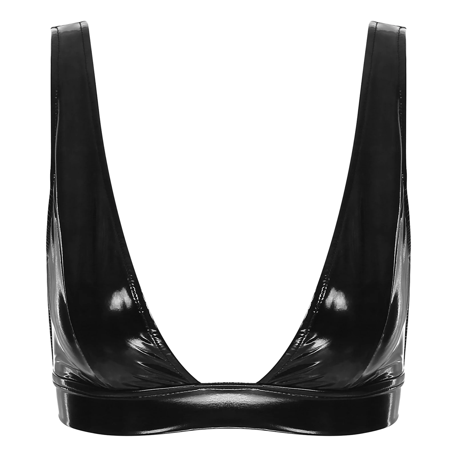 thumbnail image 1 of Sujetador Sexy de realce para mujer, Tops con tirantes anchos para el hombro, lencería, Top con aspecto húmedo de charol, Top corto sin mangas, ropa para discoteca, 1 of 5