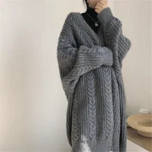 

Korean Fashion Women's Quality Knite Cardigan Woman Clothing Casual Oversize Loose Coat Lady Autumn And Winter Lazy Sweater Top