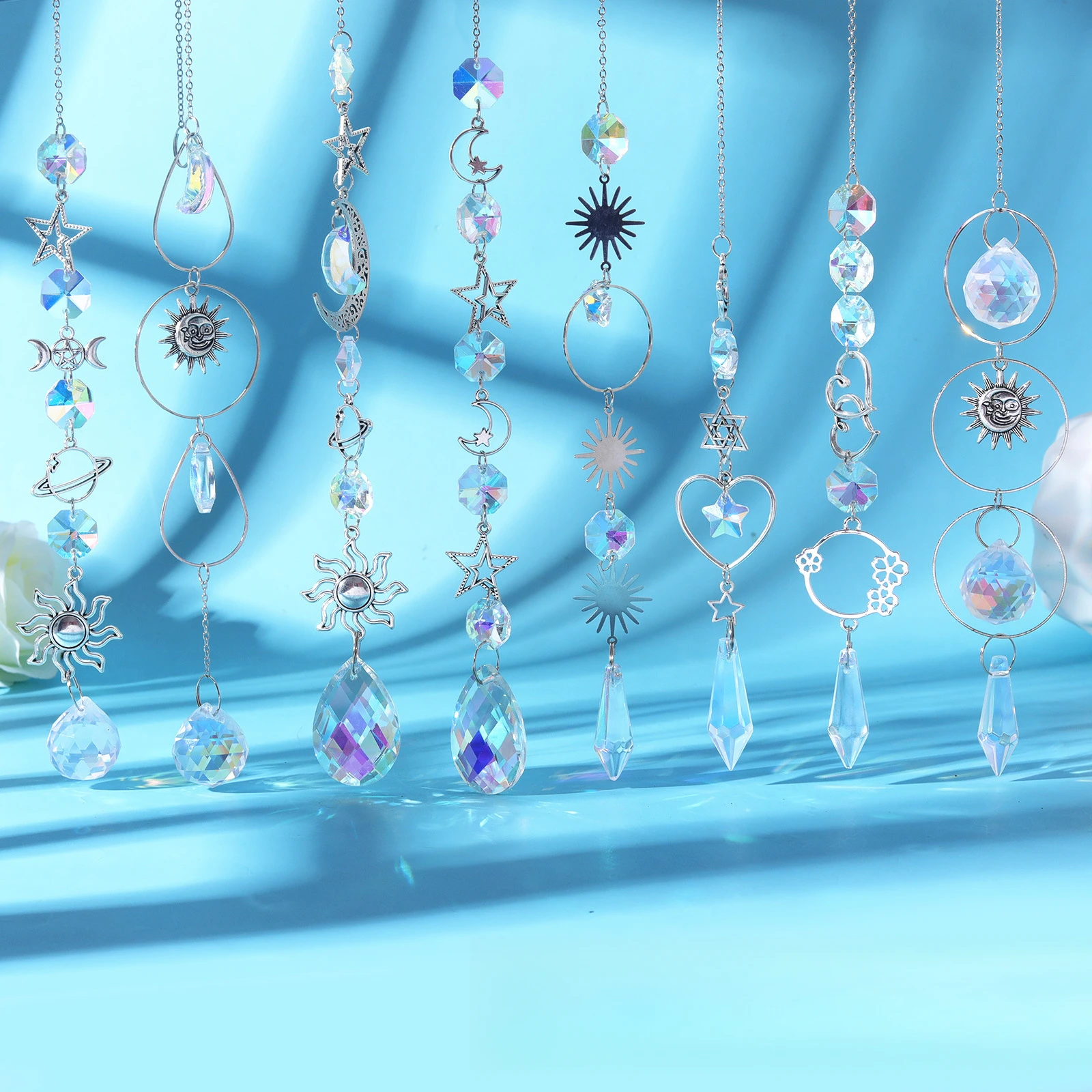 GalaxyStar Moon Crystal Wind Chime Pendant for Home Decor Outdoor Garden Suncatcher Holiday Party Supplies