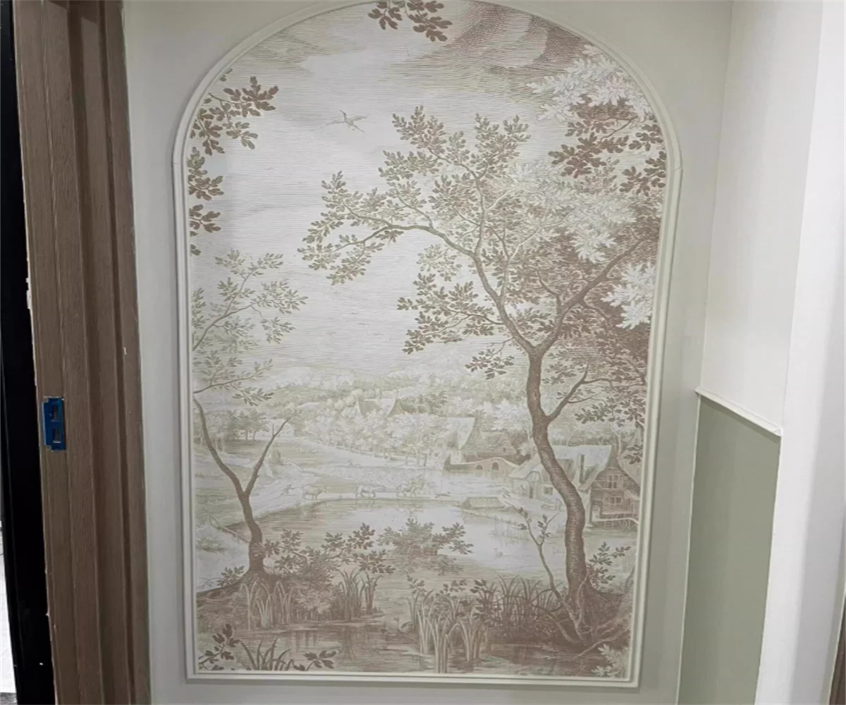 Papier peint français personnalisé pour mur de fond de télévision, motif forêt noir et blanc dessiné à la main, pour salon et chambre à coucher 1