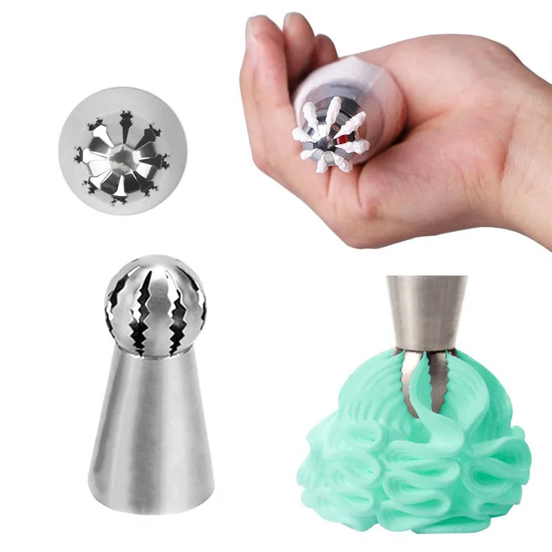 Cake Decorating Nozzle Set 1/3pcs Hot Russian Spherical Ball Stainless Steel Flower Cake Icing Piping Decorating Tips Tools Sphere Shape Cream
