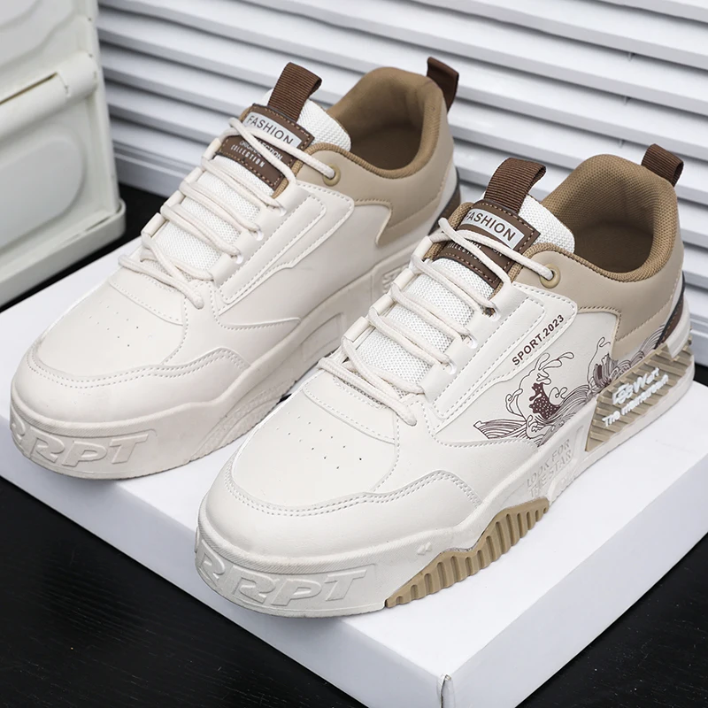 Description Picture 5 of itemVulcanized Shoes for Men Flat Comfortable Soft Casual Sneakers Outdoor Sports Fashion Lace-up Leather Skate Shoes Men