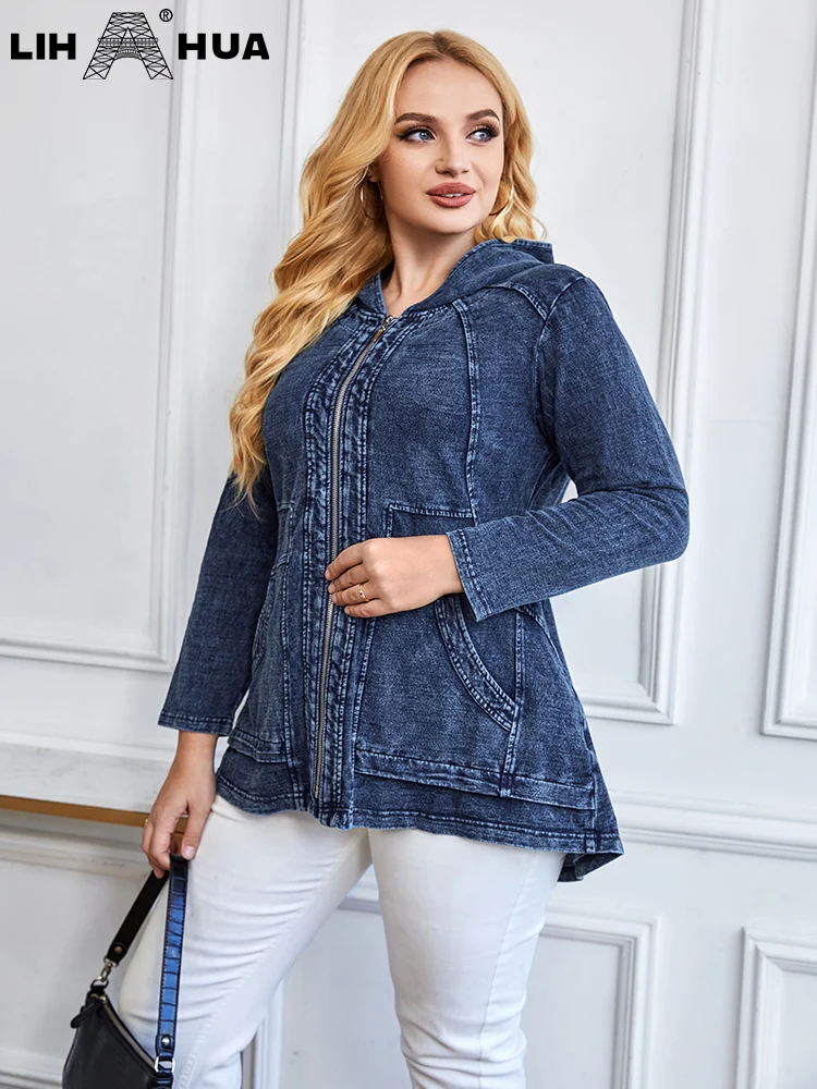 LIH HUA Women's Plus Size Denim Dress Autumn