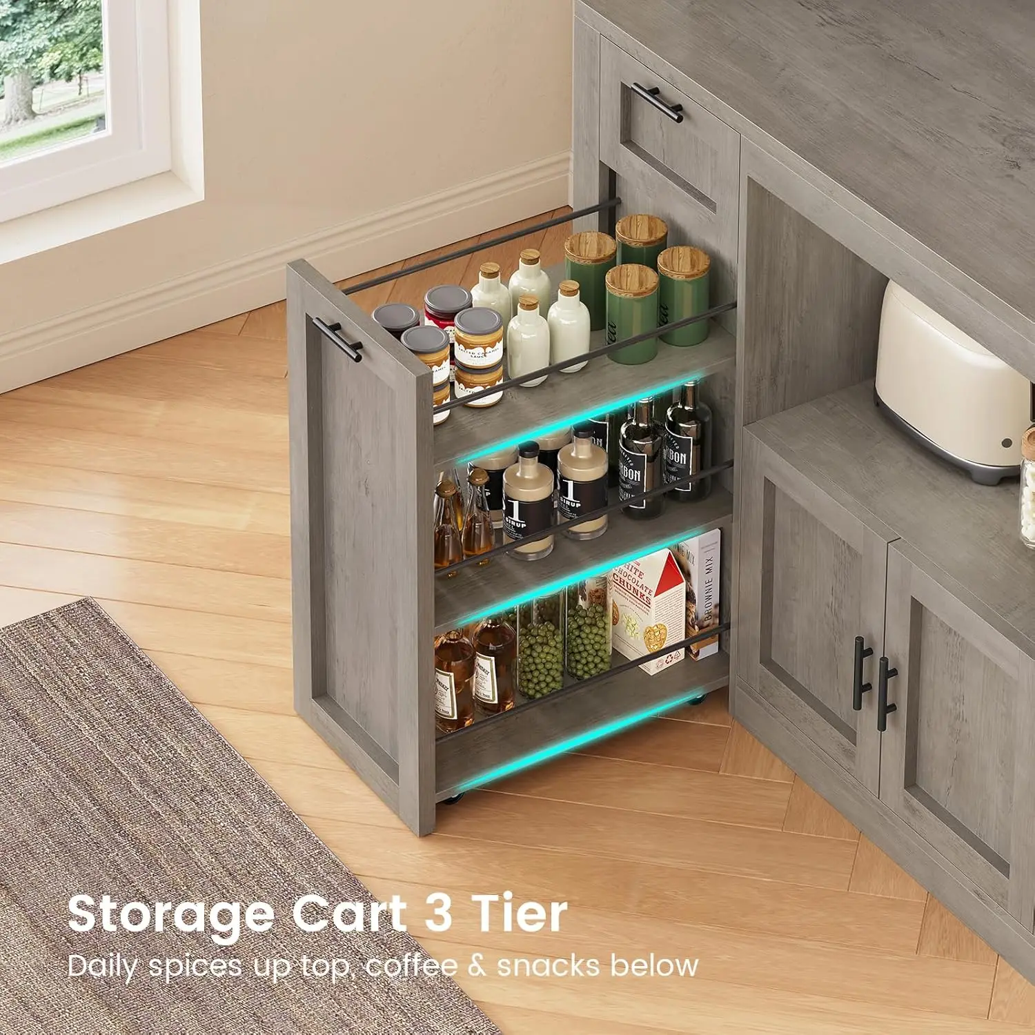 71 Inch Wide Pantry Cabinet with Charging Station And LED Light Kitchen Storage with Microwave Stand Design,Customized 4