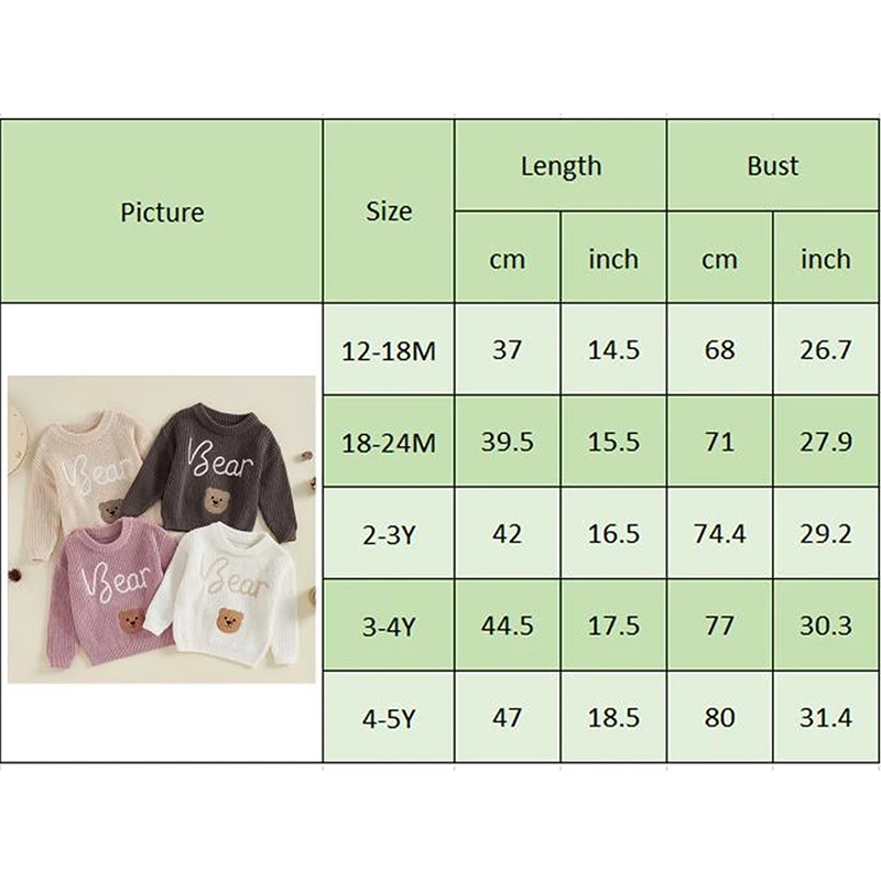 사랑스러운 어린이 곰 스웨터, 가을 글자 자수, 긴 소매 크루넥 풀오버, 소년 소녀 점퍼 니트웨어