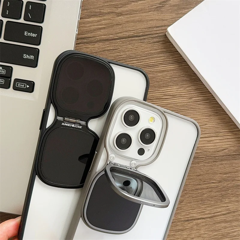 Luxury Lntegrated Stand Phone Case For iPhone 15 14 13 Pro Max Lens Protection Eye Soft Border Anti Drop Stand Phone Cover
