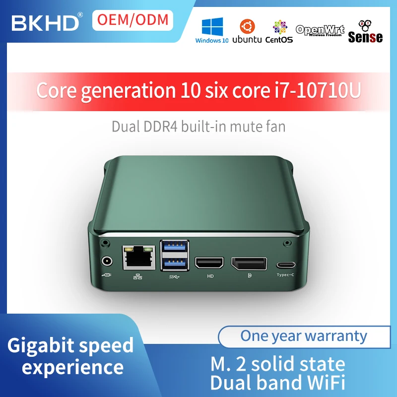 

Fanless Mini PC Pfsense BKHD Window 10 Core i7-10510U I5-10210U 2*DDR4 M.2 Nuc Linux Barebone mini computer Type-C 4K 60Hz