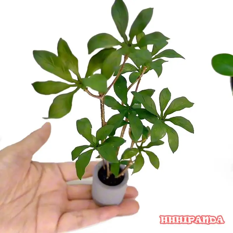 1/6 인형의 집 미니어처 미니 화분, 화분에 심은 녹색 잎 식물, 집 정원 장식 시뮬레이션 화분