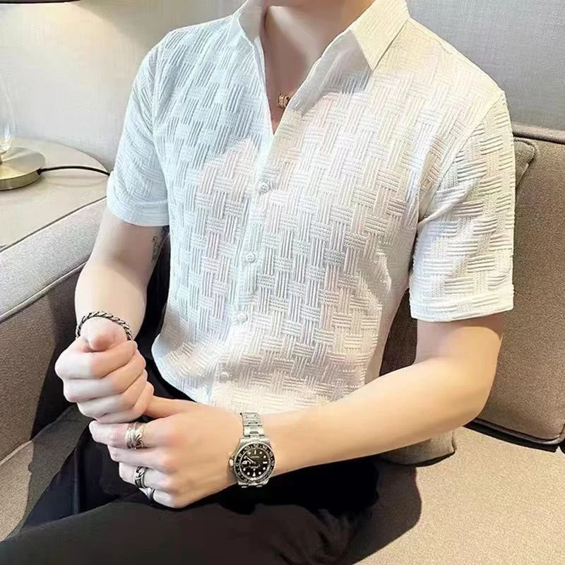 Spring Autumn Polo-neck Slim Casual Solid Color Blouse Male Korean Fashion Comfortable Shirt Homme Long Sleeve Cardigan Top Men