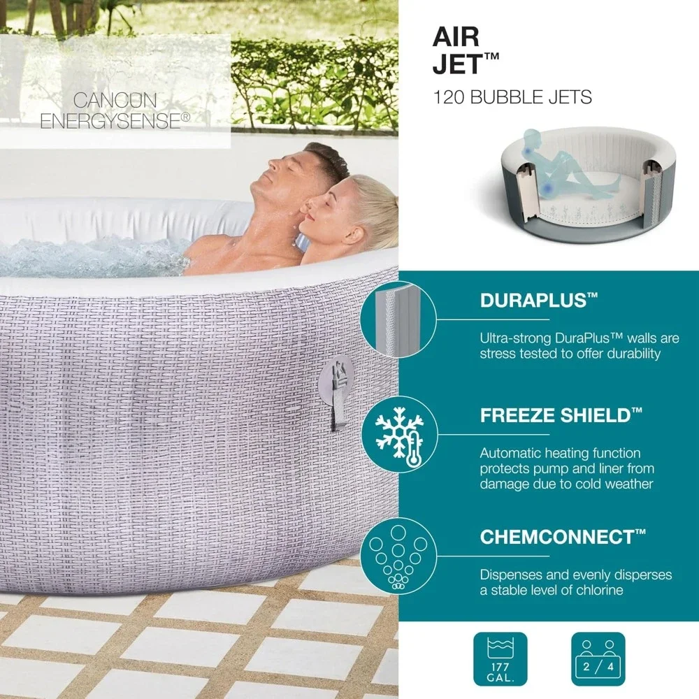 71" x 26" Inflatable Hot Tub Round Portable Outdoor Spa with 120 AirJets and EnergySense Energy Saving Cover