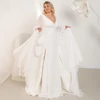 New Wedding Dresses Plus Size Simple Bride Gown Puff Sleeves V Neck Pleat Slit Sweep Train Vestidos De Novia Beach Bridal Dress 5