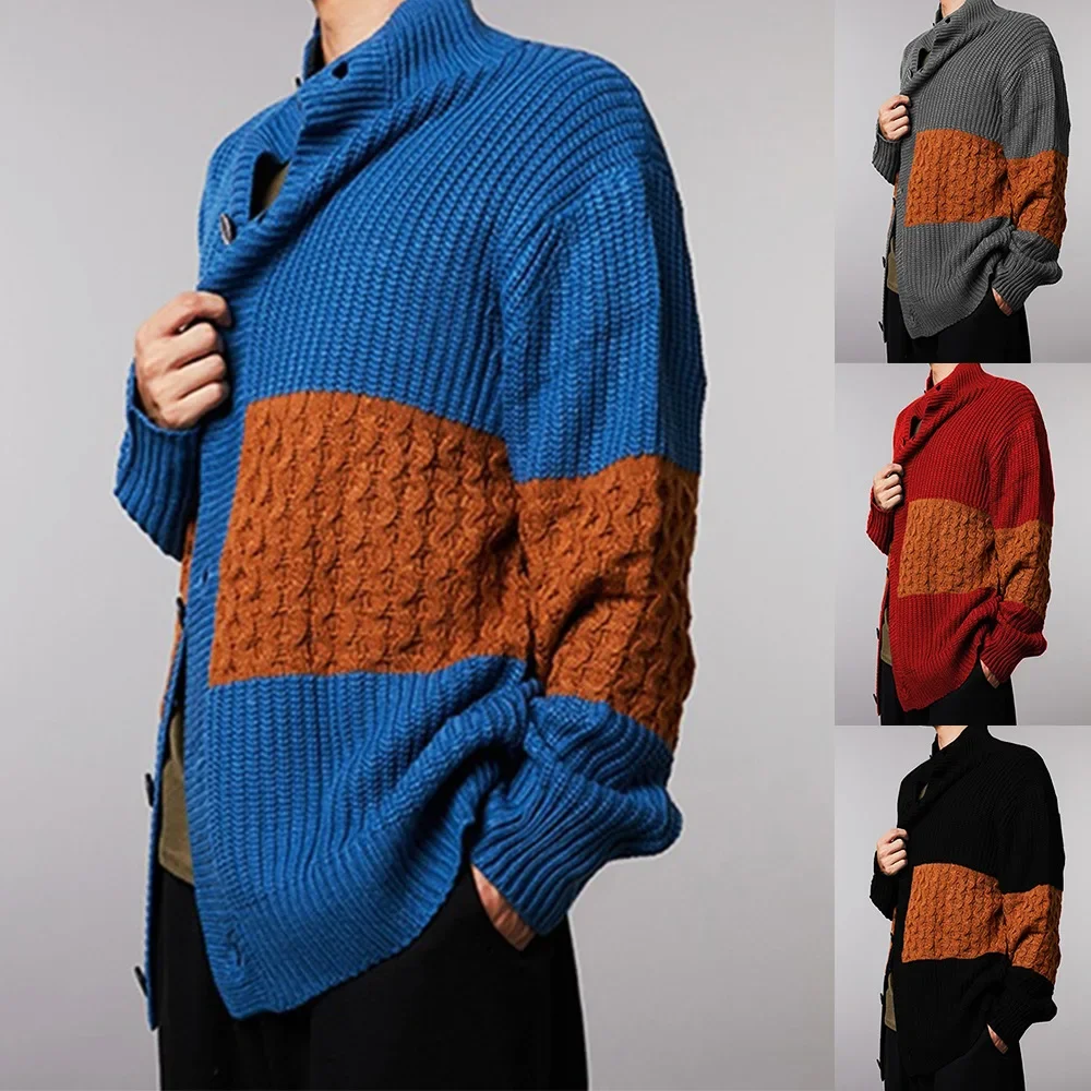

Новинка 2023, Мужской Повседневный свитер, верхняя одежда, европейский и американский свитер с длинными рукавами и полувысоким воротником, вязаный кардиган
