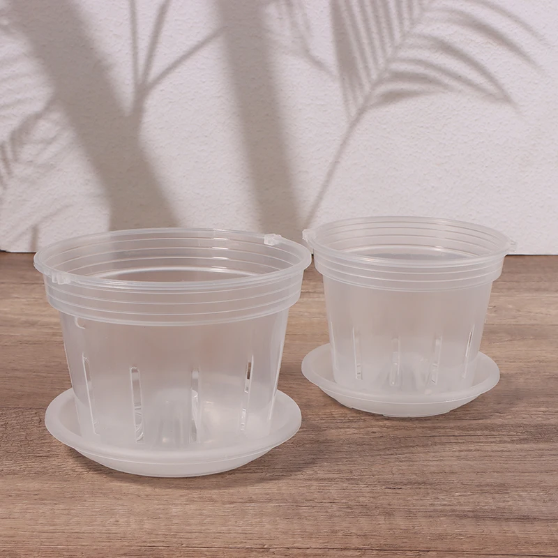 Orchid Pots With Plastic Tray Nursery Planter Planting Clear Holes Hydroponic Cup Container Plants Gardening Supplies 2