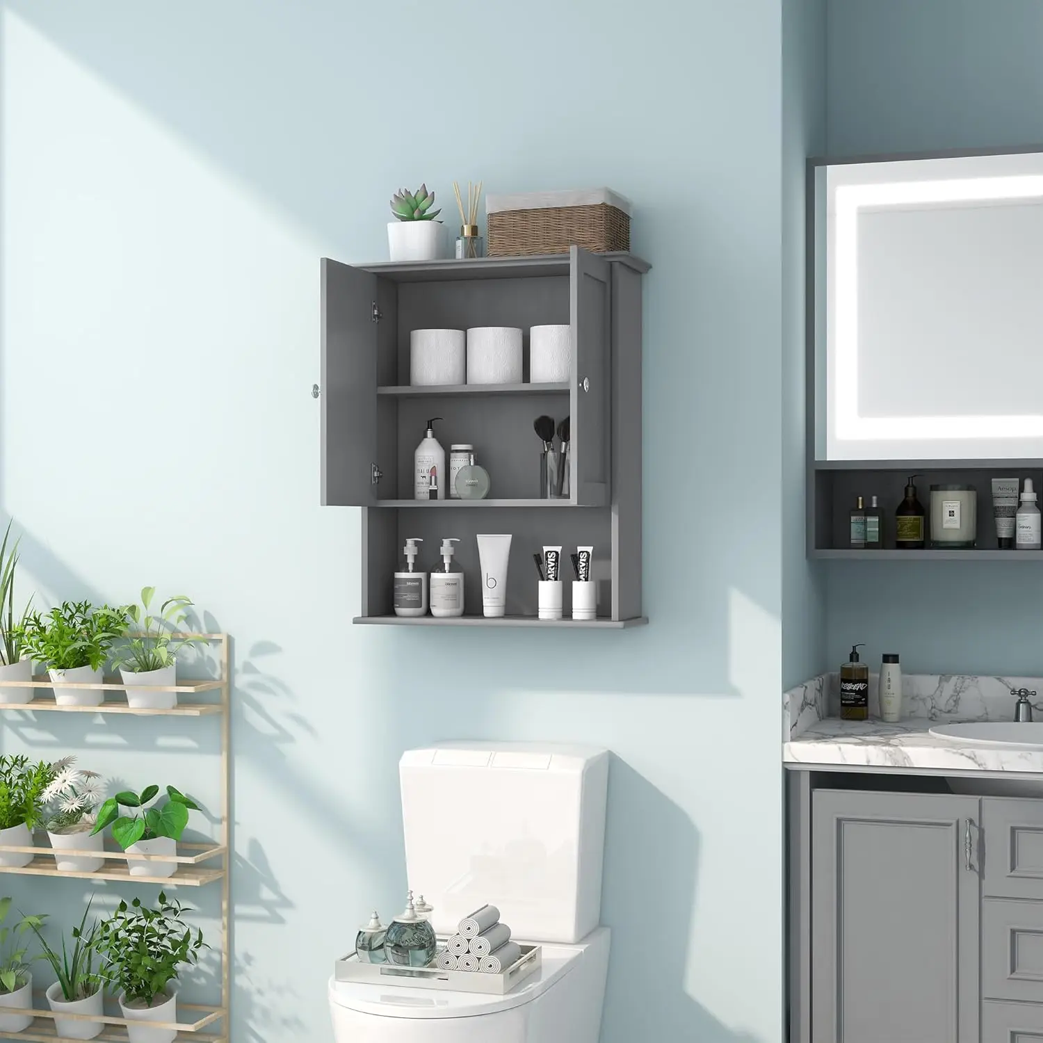 24x30 Inch Wooden Over Toilet Storage Cabinet with 2 Doors, Above Toilet Medicine Cabinets