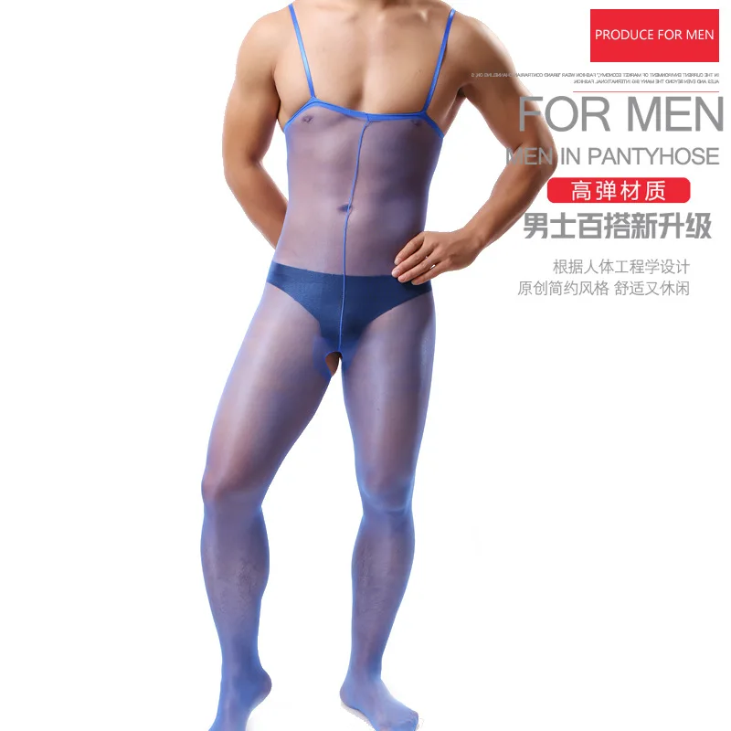 

Men's one-piece stockings transparent ultra-thin silky jumpsuit front and rear hollow crotch multi-color stockings