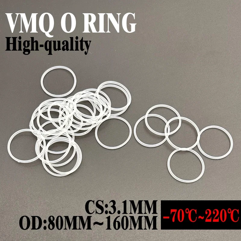 

10Pcs Silicone Ring Gaskets CS 3.1mm OD 80mm ~ 160mm VMQ White Food Grade Waterproof Washer Rubber Silicone Gasket Rubber O-Ring