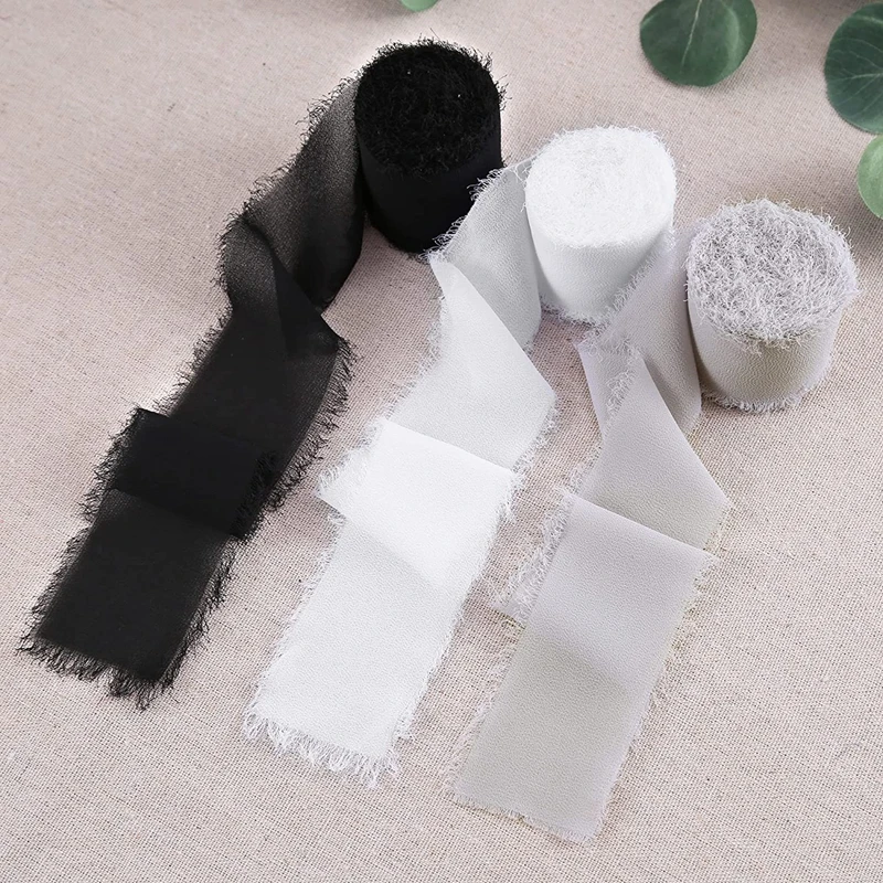 5 미터 긴 Cintas Tela Para Manualidades 3.8 Cm 너비 쉬폰 실크 리본 꽃 꽃다발 랩 장식 가장자리 쉬폰 리본