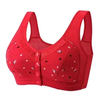 Plus Size Flower Print Wire Free No Pads Nursing Bra Mid-aged Mom Open Front Vest Brassiere Lingerie Cotton Bralette Underwear - Image 3