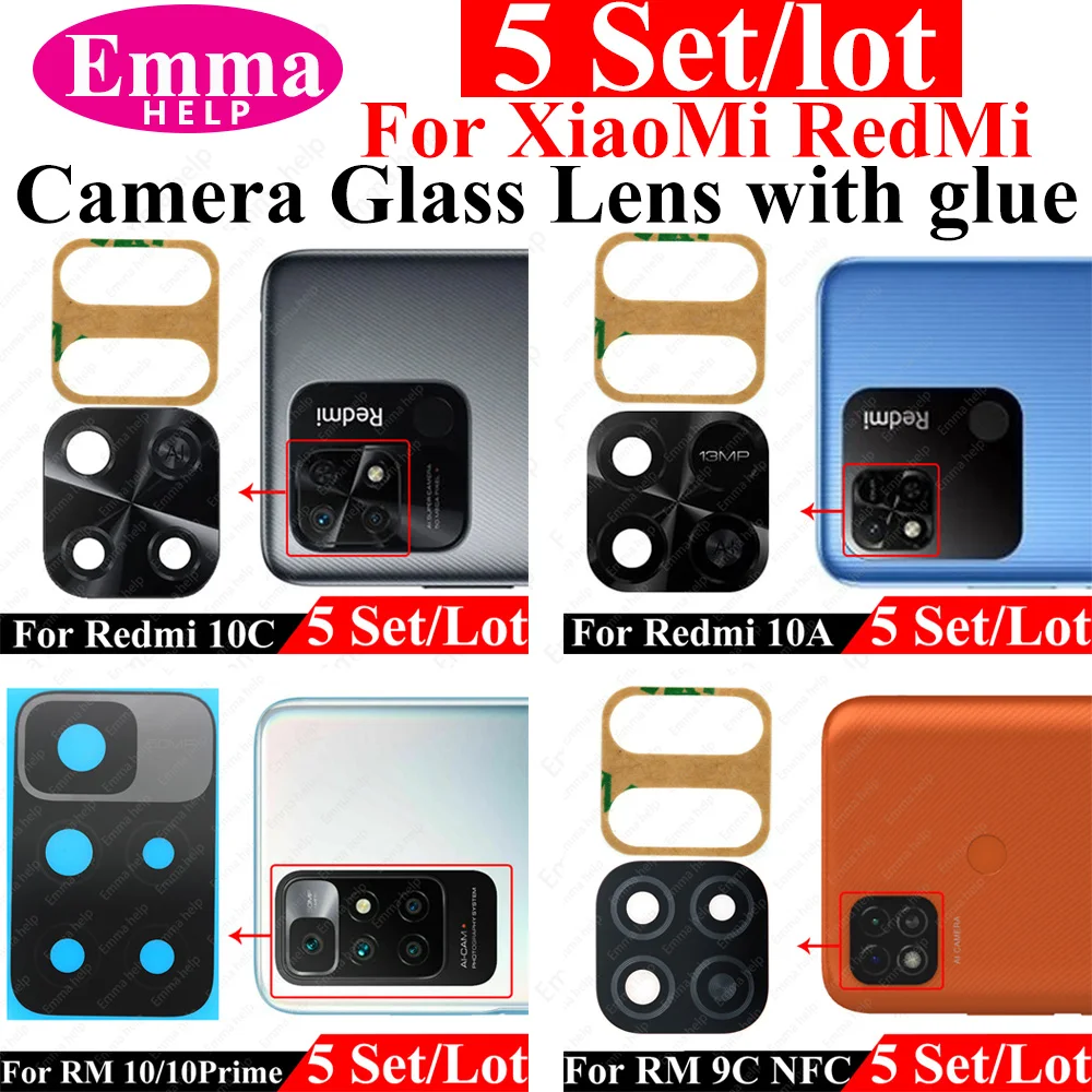 5Pcs Rear Camera Glass Lens with Adhesive Sticker For Xiaomi Redmi 10A 10C 9T 9C 9A 9 8A 7A 6A 6Pro Back Rear Phone Accessorie phone camera lens,camera lens cover