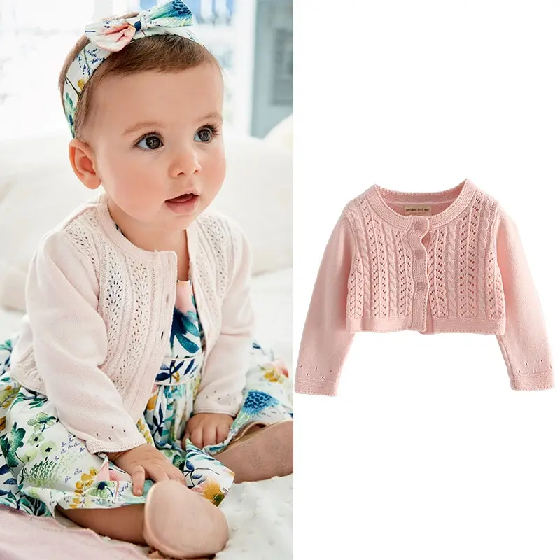1-6 yrs Plain Girl Cardigan White Pink Cotton Button Jacket Children Coat 1 2 3 4 5 6Years Old Kids Clothes OGC225111