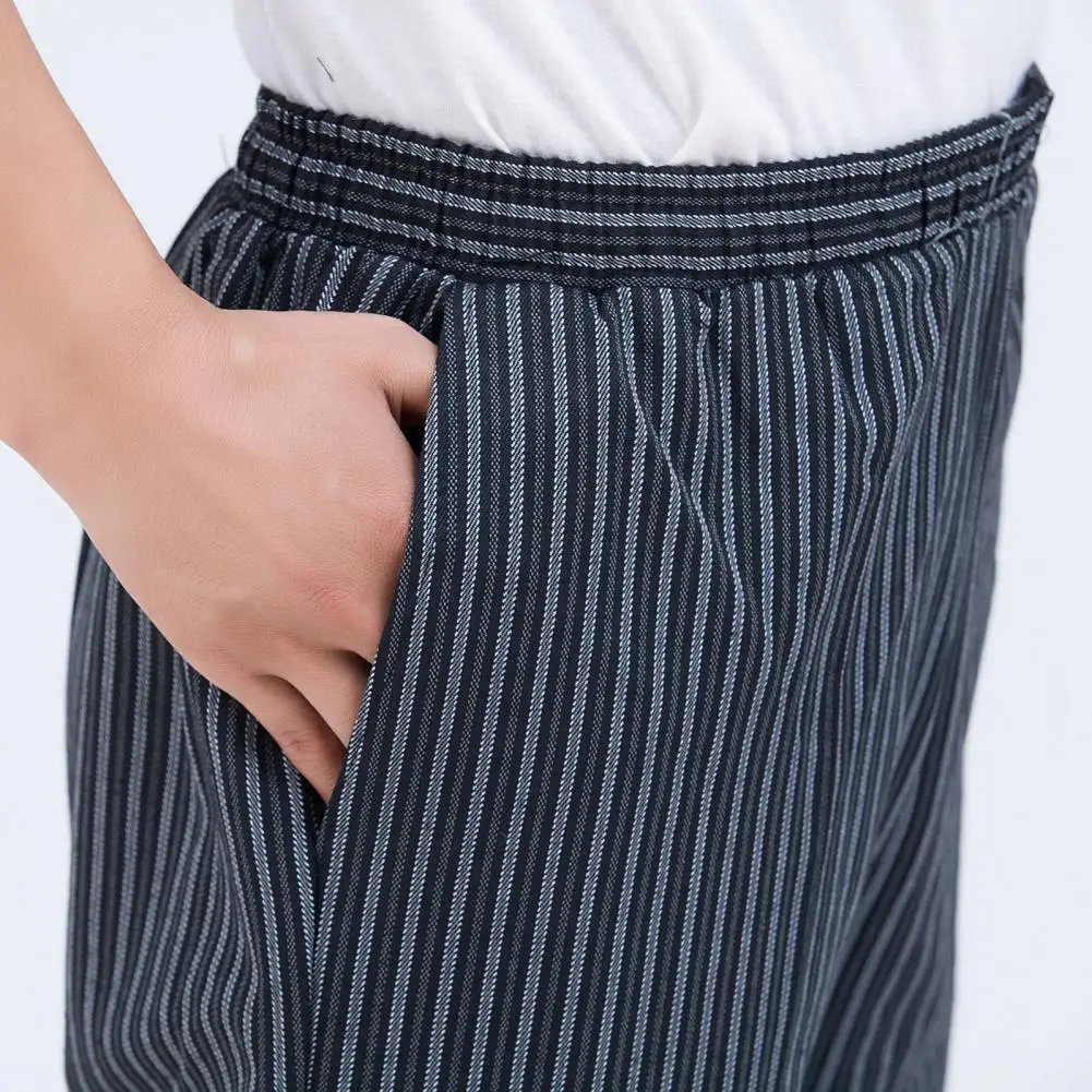 Unisex Chef Pants Loose Elastic Waist Trousers Pockets Stretchy Service Cook Restaurant Uniform Waiter Secure Trousers 4
