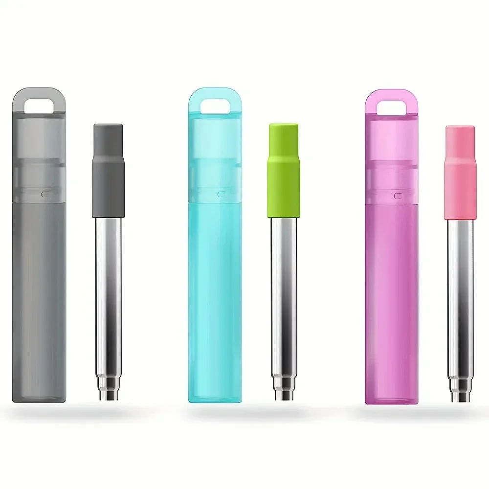 304 Stainless Steel Telescopic Straw Silicone Mouth Reusable Portable For Travel Environmental Friendly Metal Straw