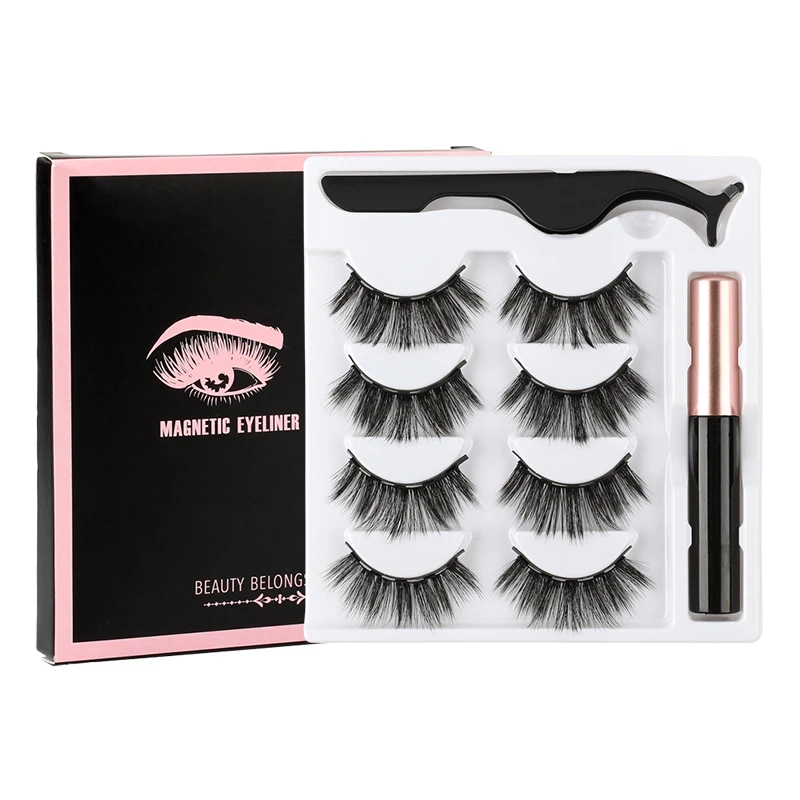 Fake Eyelashes Magnetic Eyelashes Natural Long 3D Handmade Lashes Tweezers Eyeliner Set