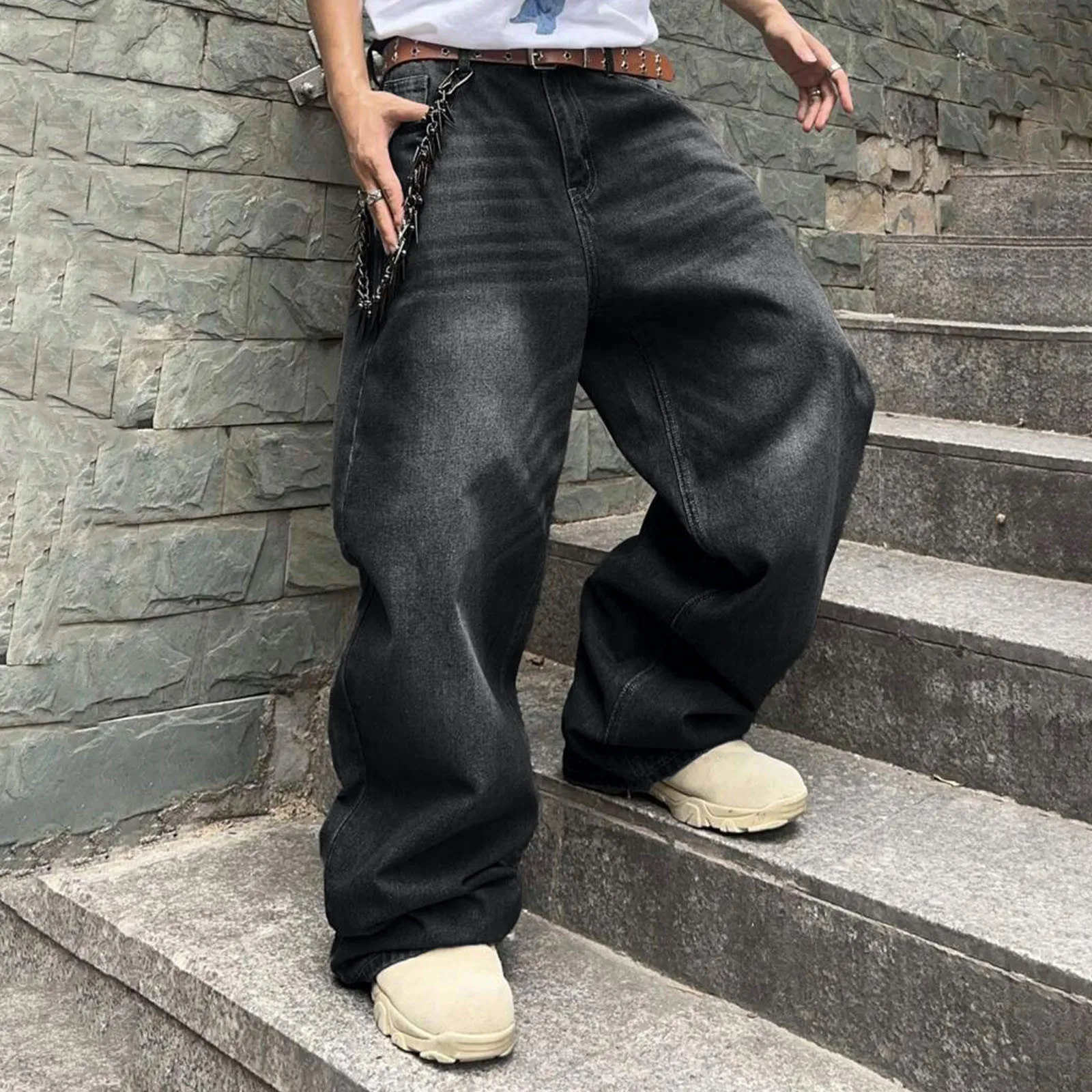 Men's Baggy Denim Trousers Wide Leg High Waist