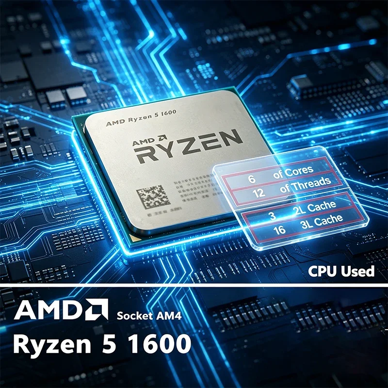AMD Ryzen 5 1600 6코어 12스레드 3.6GHz 언락 데스크탑 CPU 소켓 AM4 (게이밍용) - 패키지 없음