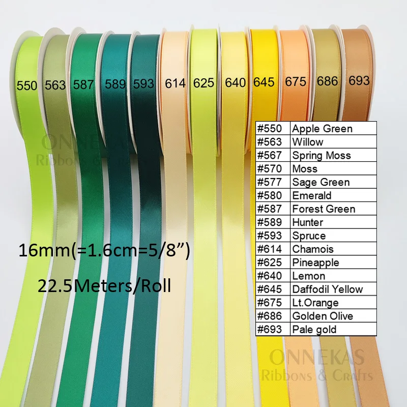 (45-84) 5/8인치(1.6cm, 16mm) 양면 새틴 리본 롤 (공예용) / 100% 폴리에스터 양면 새틴 리본 테이프 (재봉용)