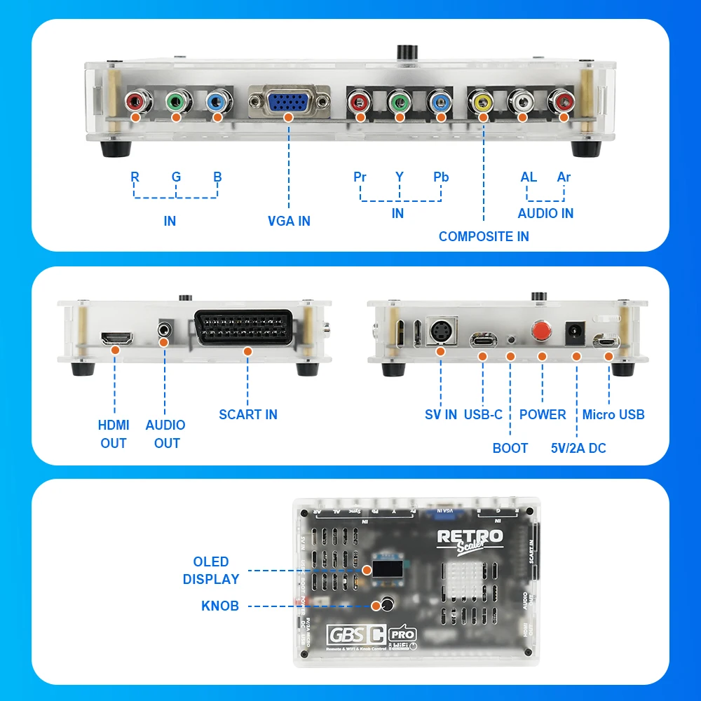 Convertitore GBS In Metallo - Da Segnali RGBS, SCART, YPbPr A VGA In HD, Con Upscaling Fino A 1080p