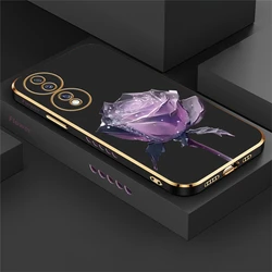 Luxury Plating Silicone Flower Shockproof Phone Case Cover for Honor X10 (Black-365)