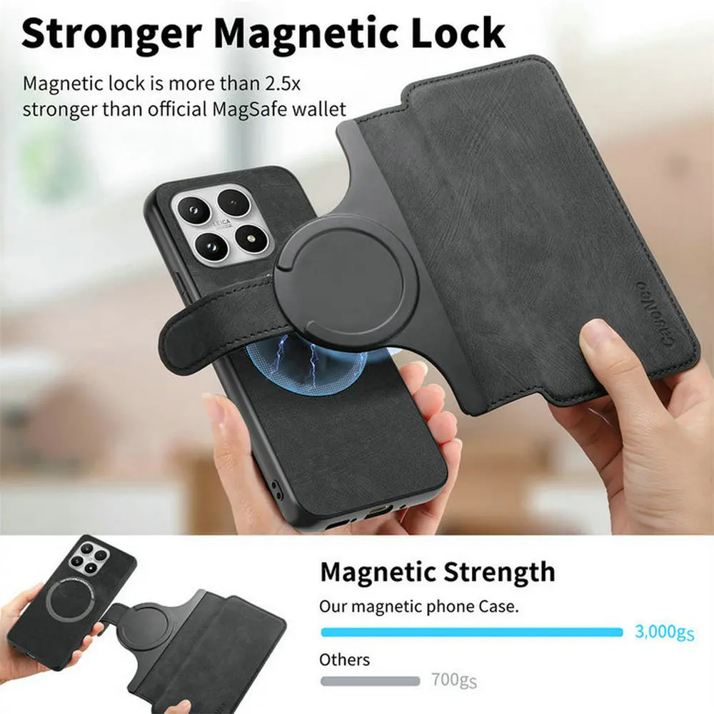 Luxury Detachable Leather Wallet Flip Case with Magnetic Back