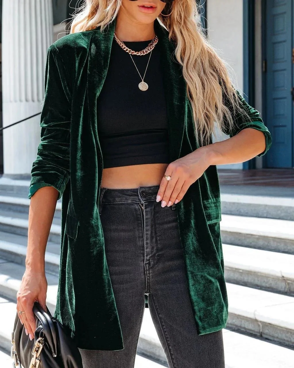 

Женское шерстяное пальто с лацканами, золотистое бархатное пальто с длинным рукавом, Осень-зима 2023