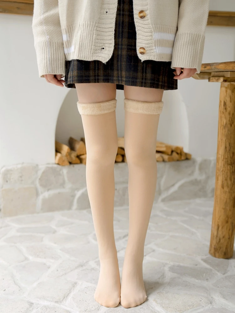 

Autumn And Winter Plush Thickened Knee-length Bottoming Sock Sleeves Warm Knee Pads Leggings Foot High Socks