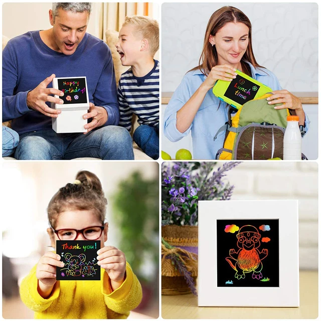 100/10pcs Rainbow Scratch Mini Notes Paper Pad Cards With 2 Stylus 2 Drawing Stencil Children Kids Draw Painting Toys Craft Gift 3